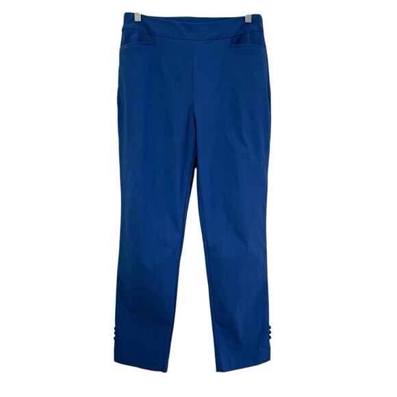 Chicos Stretch Blue Button Cuff Ankle Pants Sz 1R 8R Slimming Tummy Panel Casual - Picture 1 of 7